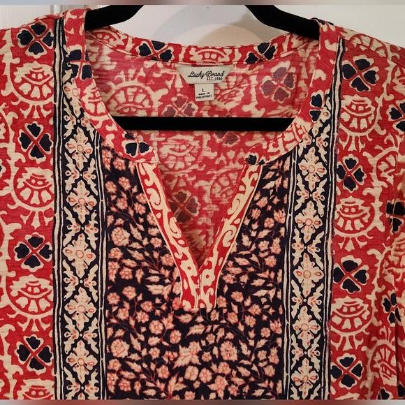 Women's Lucky Brand Floral Boho Long Sleeve Blouse, Size L - Picture 3 of 13